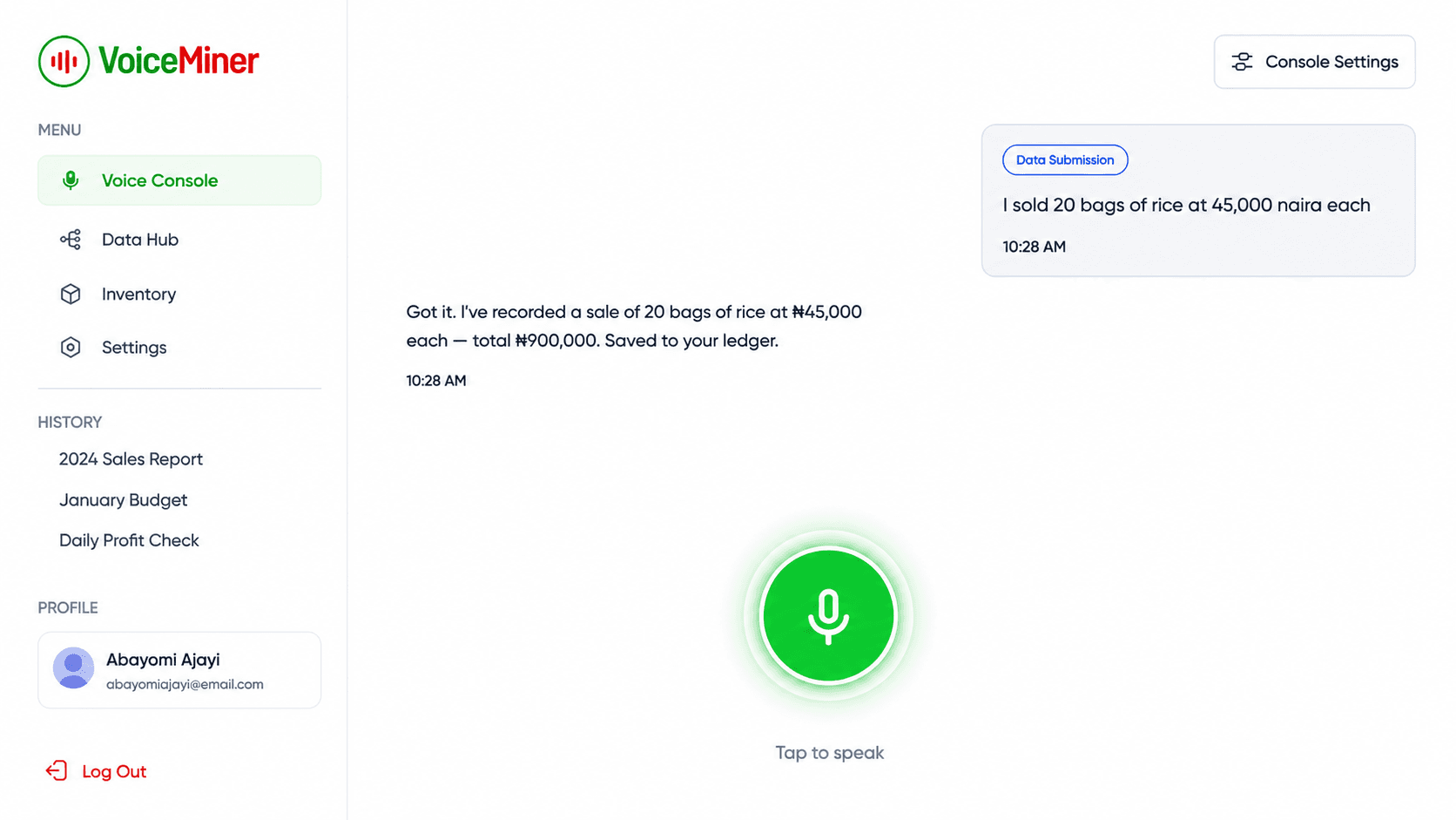 VoiceMiner voice console